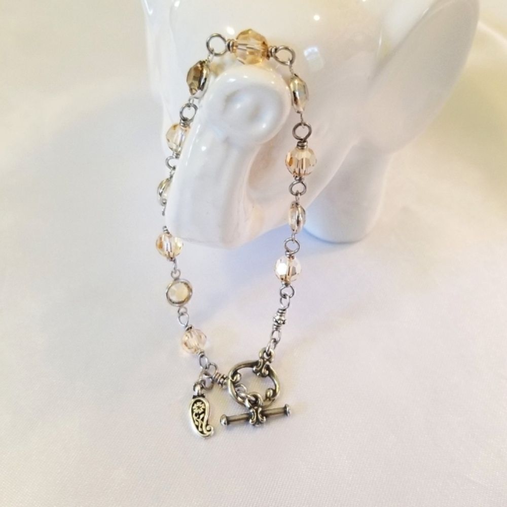 Austrian Crystal Wire Wrapped Handcrafted Toggle Clasp Bracelet